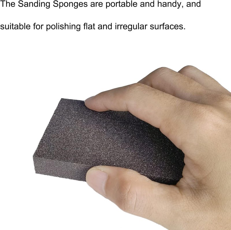 Tonmp 6 PCS 80 Grit Hand Sanding Blocks Set - Medium Sander Sponge, Wet and Dry Dual-use Sanding Sponges, Washable and Reusable, Ideal for Wood Metal Wall Polish - Image 2